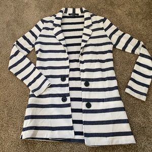Navy blue and white striped blazer
